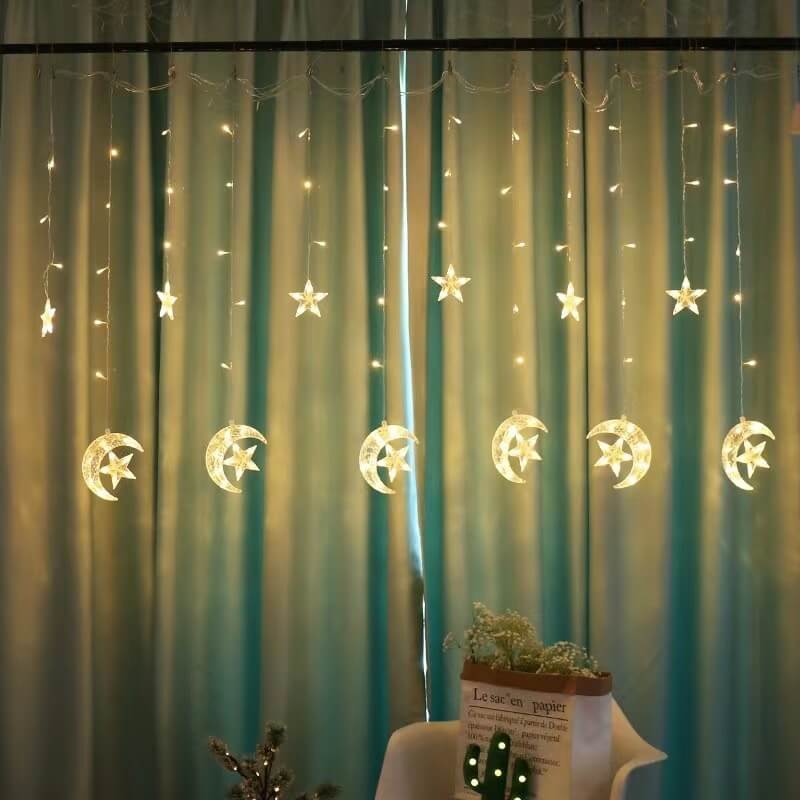 LED Solar Star Moon Curtain Light  Christmas Outdoor Patio Decorative Camping String Lights