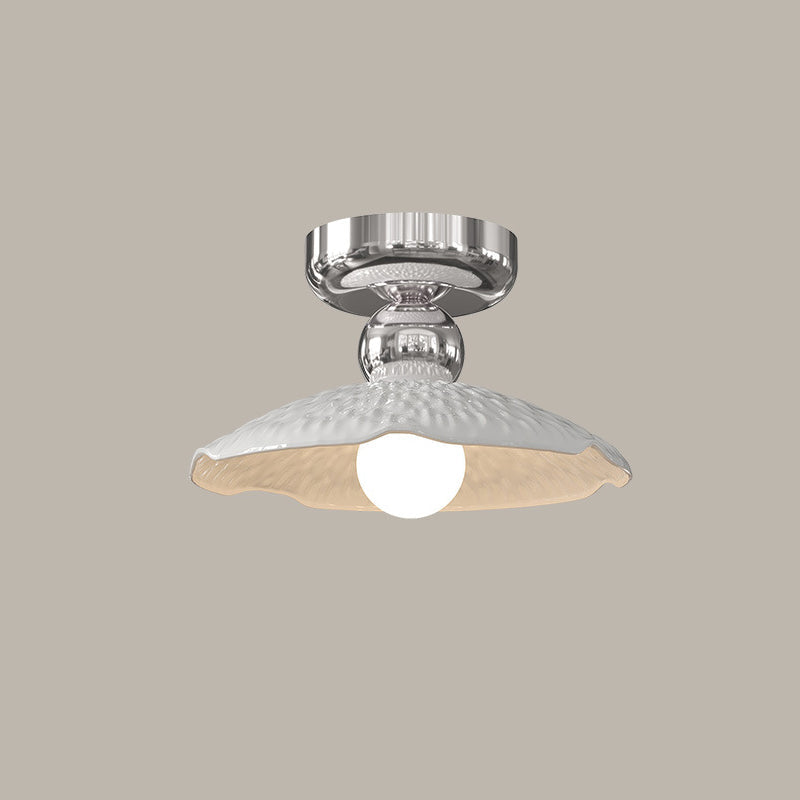 Lustre de plafond semi-encastré moderne en céramique avec dentelle ronde crème à 1 lumière 