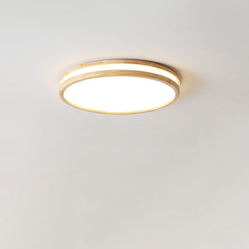 Japanese Simple Round Wooden Thin LED Flush Mount Ceiling Light