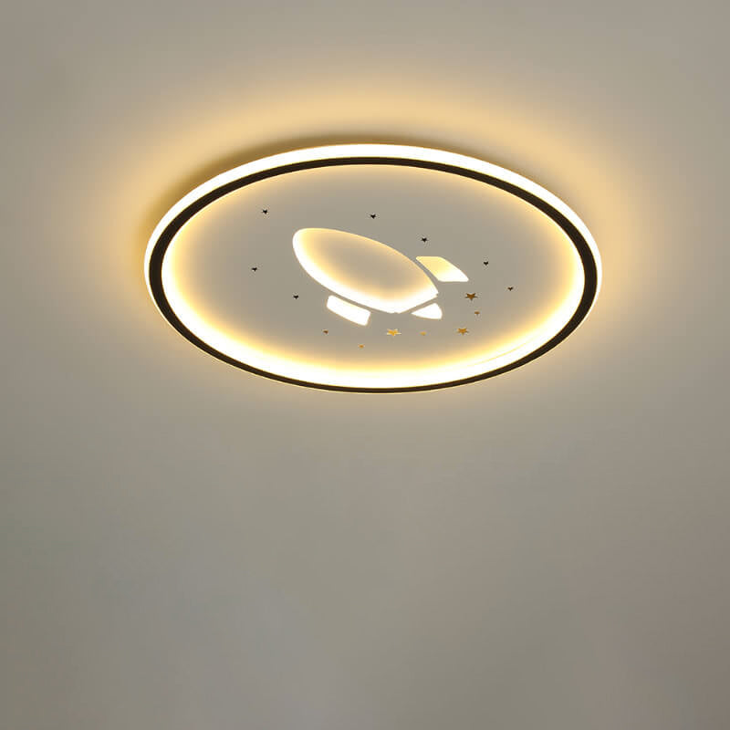 Simple Cartoon Rocket Round LED Flush Mount Ceiling Light