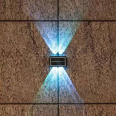 ضوء حائط خارجي بالطاقة الشمسية LED مزدوج الرأس علوي وسفلي مستطيل حديث 