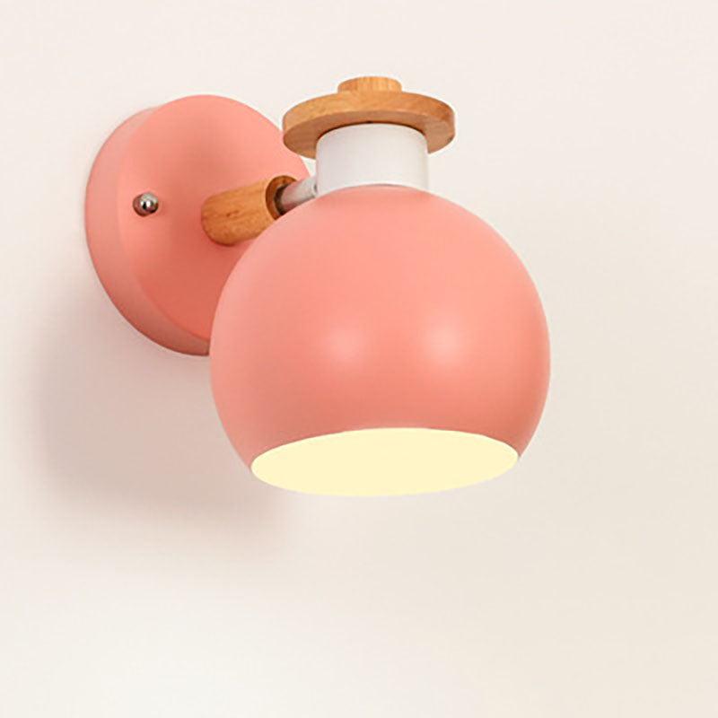 Lámpara Aplique de Pared de 1 Luz de Madera y Hierro Redondo Moderno Macaron 