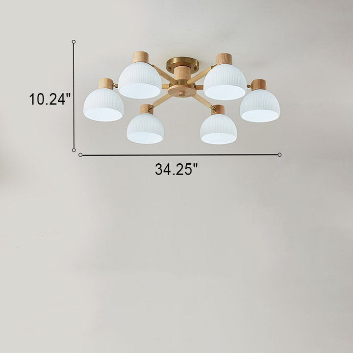 Plafón de techo tradicional japonés Wabi-sabi de madera de caucho, herrajes y vidrio de 3/6/8 luces para sala de estar 