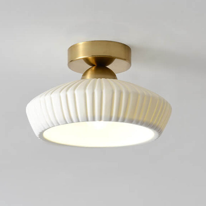 Nordic Minimal Textured Ceramic Cone Round 1-Light Semi-Flush Mount Ceiling Light