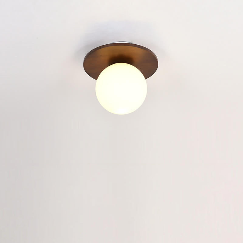 Japanese Minimalist Glass Iron Woodgrain 1-Light Semi-Flush Mount Ceiling Light