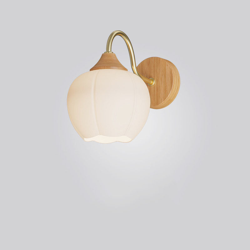 Moderne nordische 1-flammige Wandleuchte aus Eisen und Glas mit gestreiftem Rundholz für Wohnzimmer &amp; Schlafzimmer 