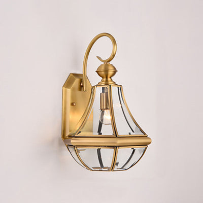 European Modern Luxury Hexagonal Lantern Brass Glass Waterproof 1-Light Outdoor Wall Sconce Lamp