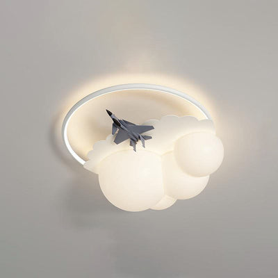 Modern Kids Cloudy Airplane Iron Resin Rotomolded LED Flush Mount Ceiling Light