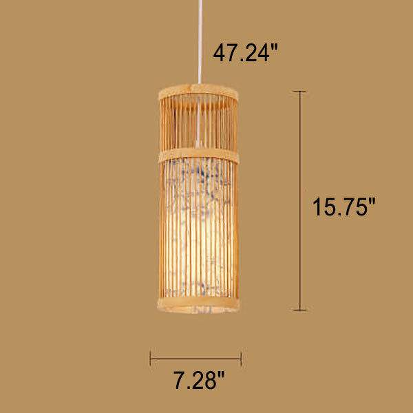 Moderne chinesische Bambus-Weberei mit langem Zylinder, 1-Licht-Pendelleuchte 