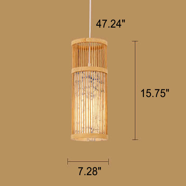 Modern Chinese Bamboo Weaving Long Cylinder 1-Light Pendant Light