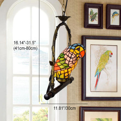 Tiffany Vintage Parrot Hardware Stained Glass 1/3 Light Chandelier