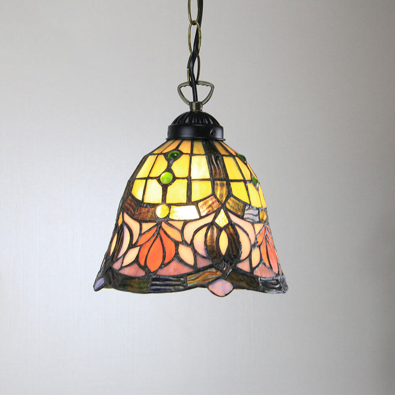 Tiffany Rustic Rose Beads Stained Glass 1-Light Pendant Light