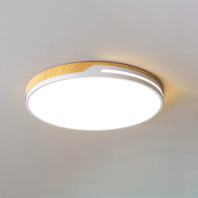 Nordic Minimalist Round Wooden Edge LED Flush Mount Ceiling Light