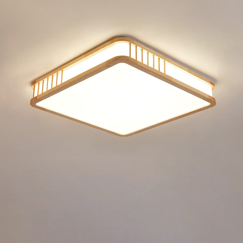 Modern Minimalist Solid Wood Acrylic Square LED Flush Mount Ceiling Light For Living Room