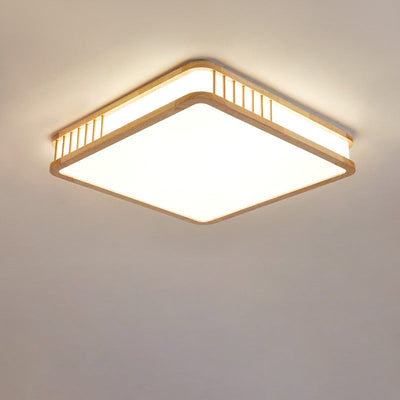 Japanese Minimalist Log Square LED Flush Mount Ceiling Light