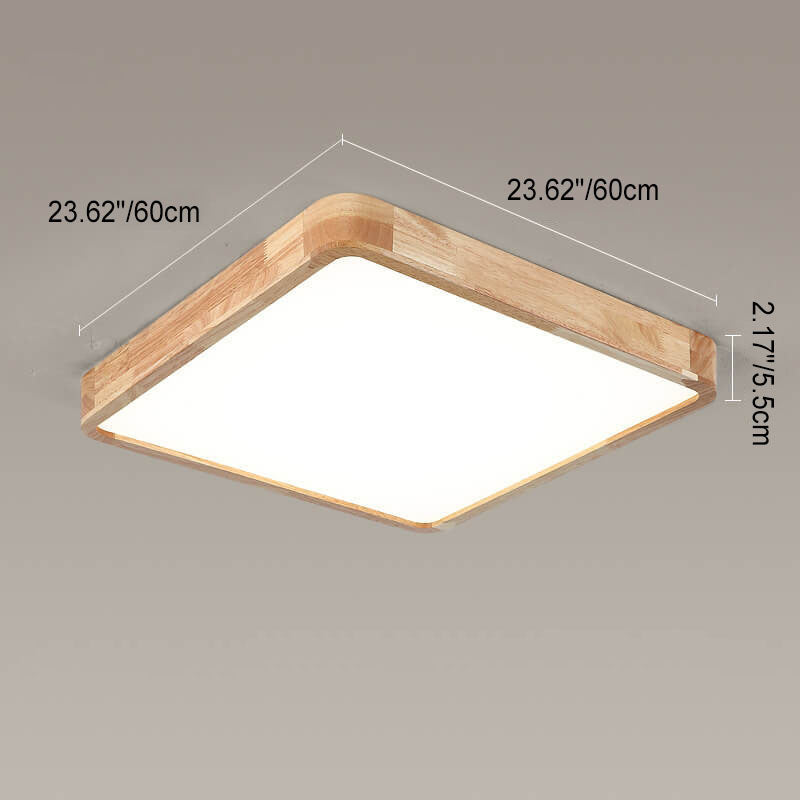 Modern Minimalist Solid Wood Round Square Tatami LED Flush Mount Ceiling Light for Living Room