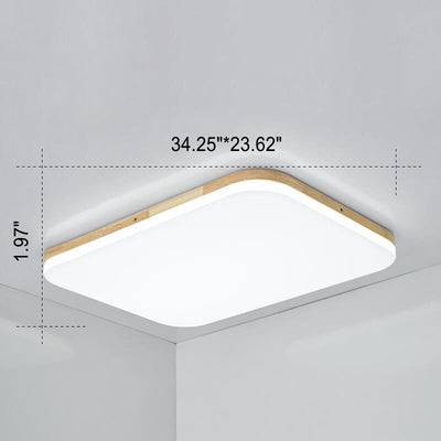 Nordic Simplicity Solid Wood Rectangular PVC LED Flush Mount Ceiling Light