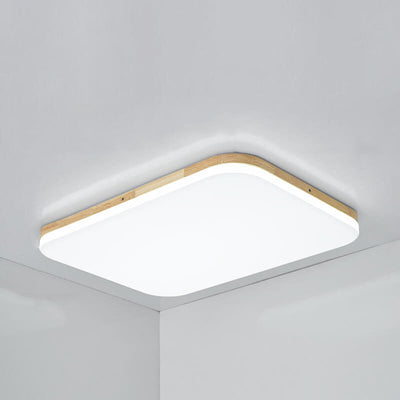 Nordic Simplicity Solid Wood Rectangular PVC LED Flush Mount Ceiling Light