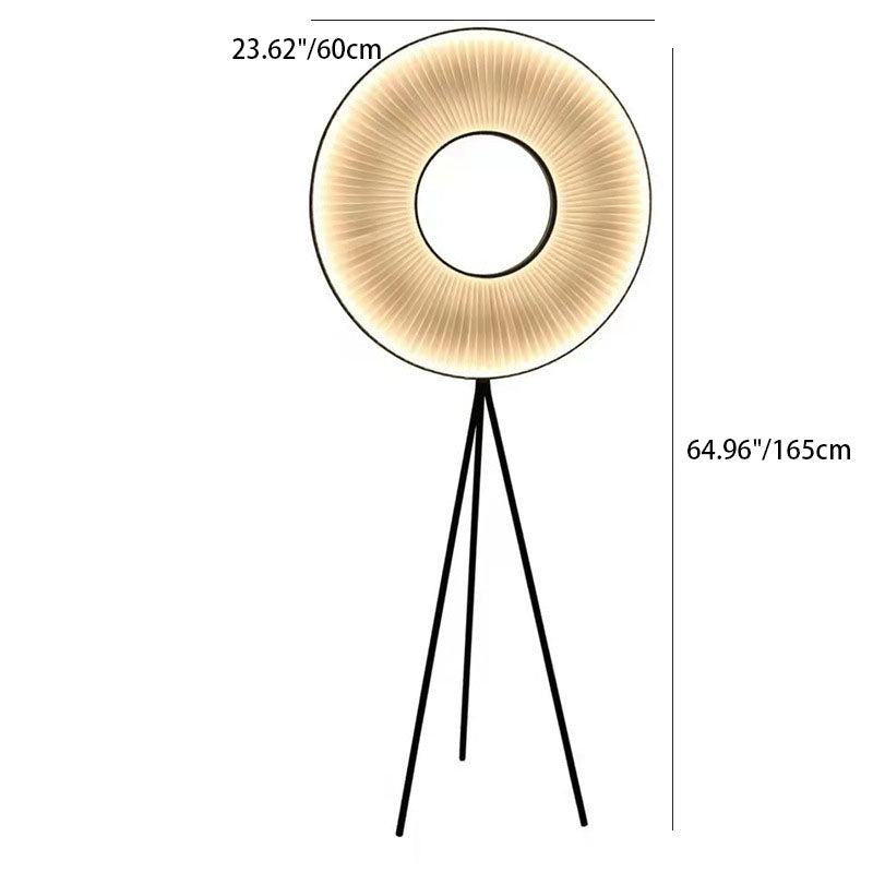 Contemporary Nordic Pleated Fabric Circle Ring Shade Iron Base LED Standing Floor Lamp For Living Room