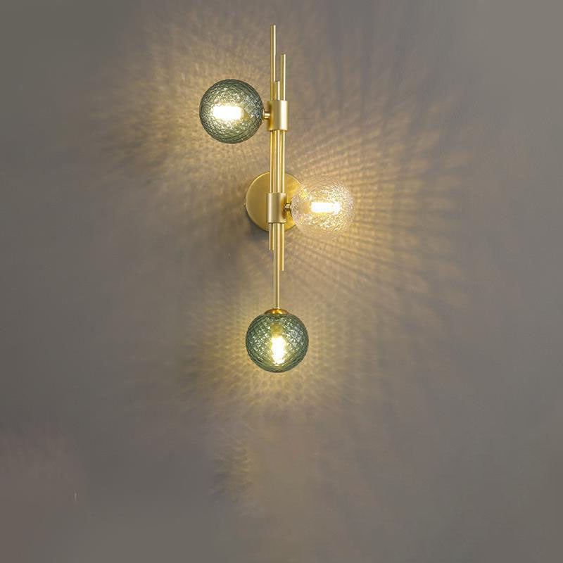 European Vintage Minimalist Orb Hardware Glass 3-Light Wall Sconce Lamp