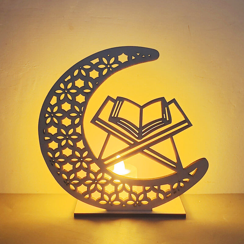 Eid Creative Moon Wooden LED Night Light Decorative Table Lamp