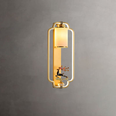 Modern Chinese Brass Jade Ring Knot LED Wall Sconce Lamp