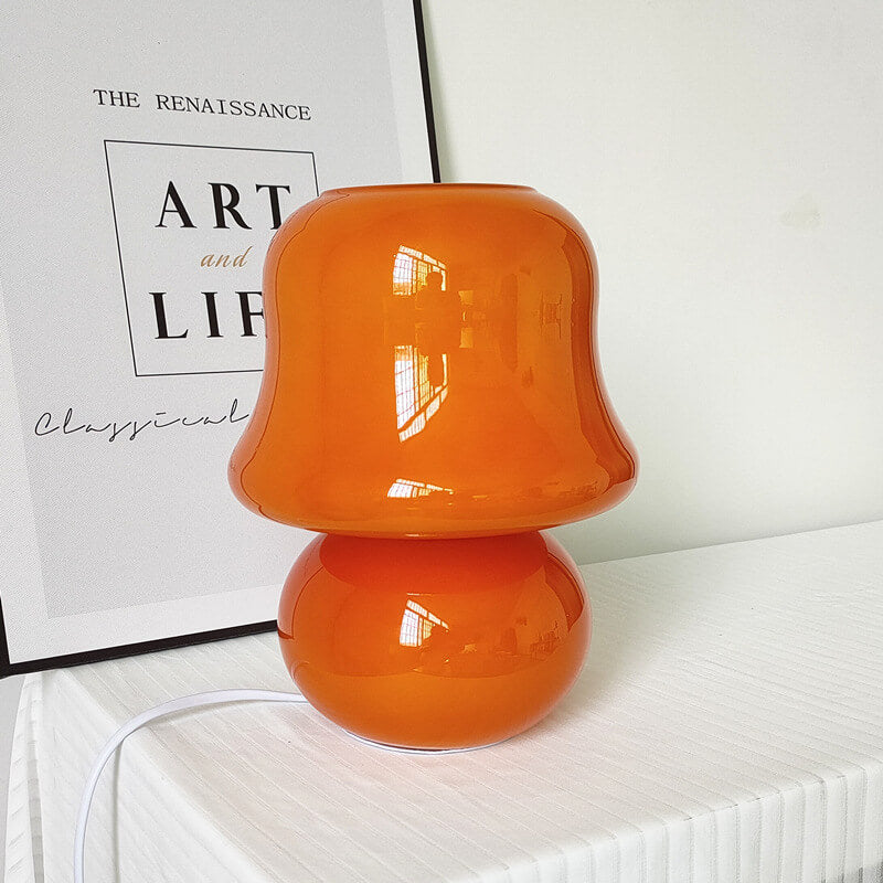 French Cream Handmade Glass Mushroom 1-Light Table Lamp