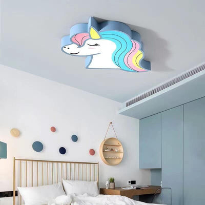 Modern Childlike Unicorns Cartoon Iron Acrylic LED Flush Mount Ceiling Light