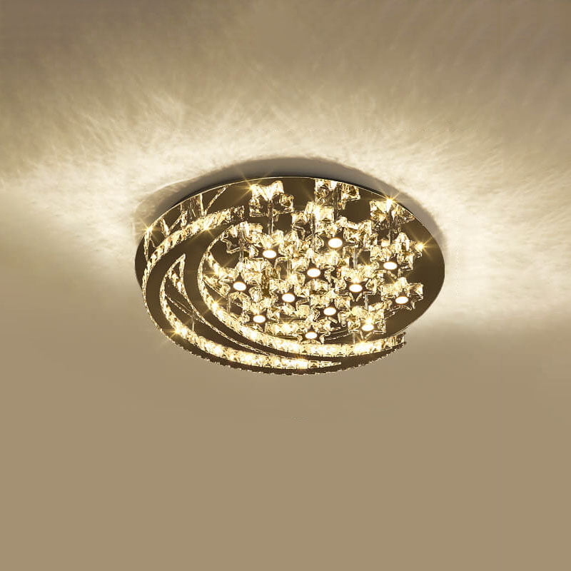 Moderne romantische Deckenleuchte aus Edelstahl mit Kristallstern und Mond LED 