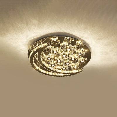 Modern Romantic Stainless Steel Crystal Star Moon LED Flush Mount Ceiling Light