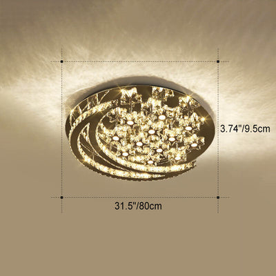 Modern Romantic Stainless Steel Crystal Star Moon LED Flush Mount Ceiling Light