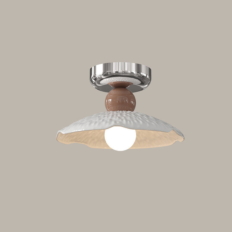 Lustre de plafond semi-encastré moderne en céramique avec dentelle ronde crème à 1 lumière 