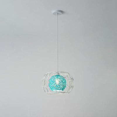 Nordic Creative Weaving Hemp Ball Iron Drum 1-Light Pendant Light