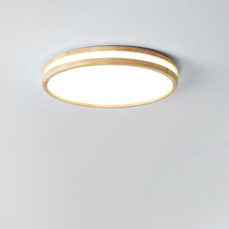 Japanese Simple Round Wooden Thin LED Flush Mount Ceiling Light