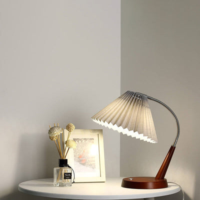 Vintage Pleated Fabric Wood Base Touch 1-Light Table Lamp