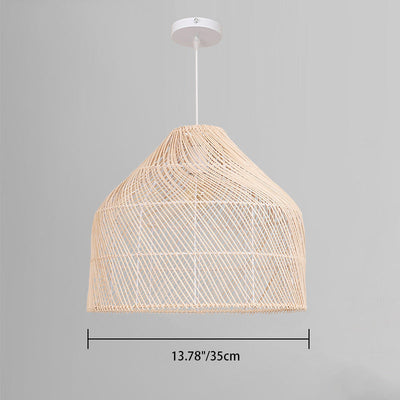 Contemporary Boho Rattan Weaving Cage 1-Light Pendant Light For Dining Room