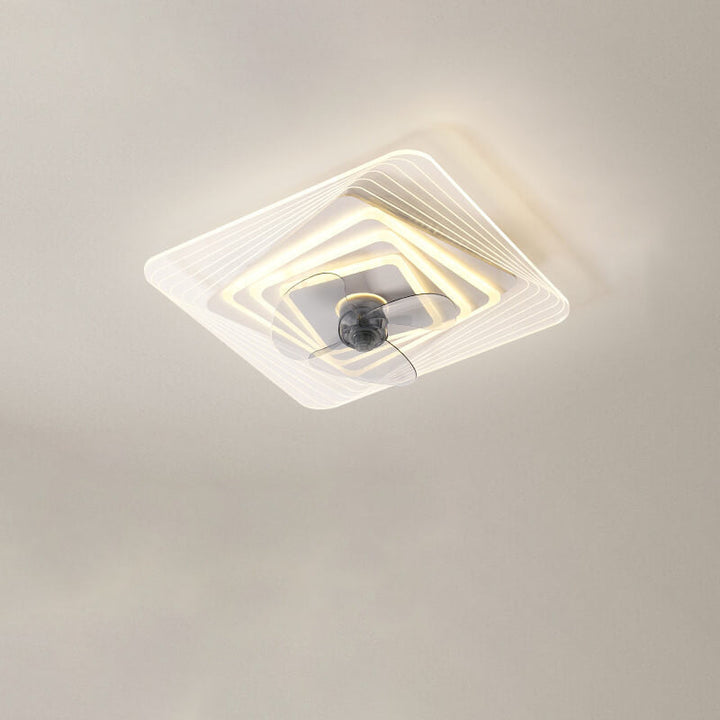 Modern Light Luxury Geometric Line Design LED Flush Mount Ceiling Fan Light