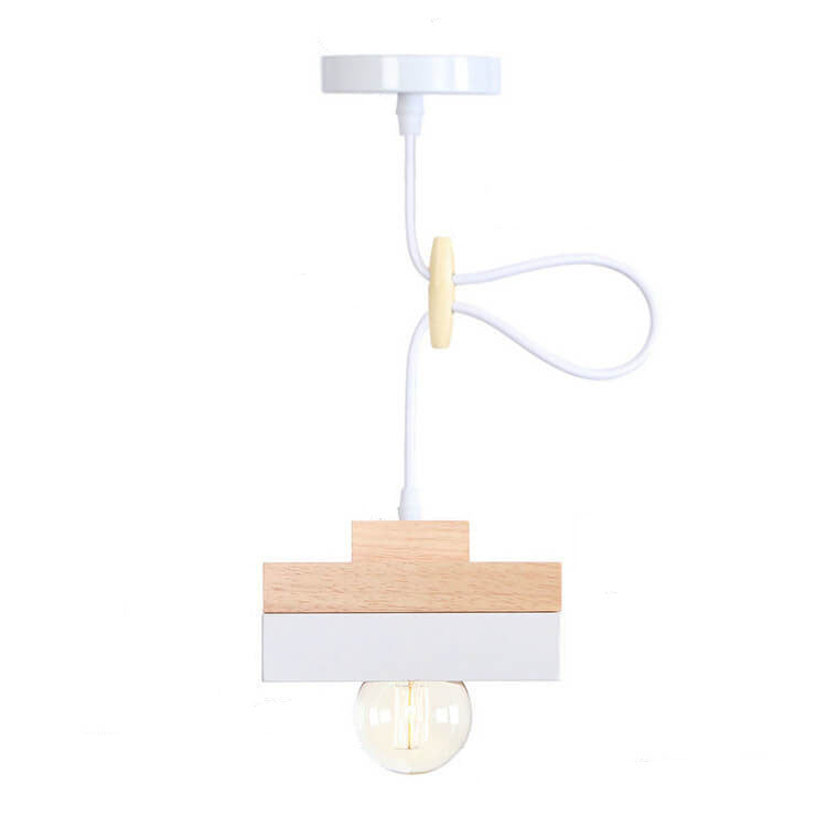 Moderne, minimalistische, einfarbige Pendelleuchte aus Schmiedeeisen und Holz mit 1 Leuchte 