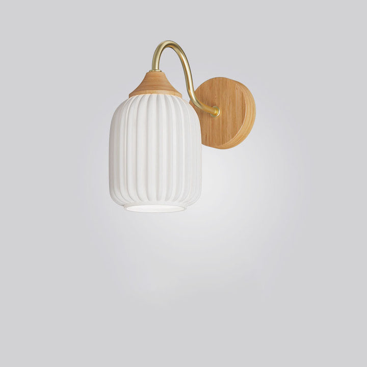 Moderne nordische 1-flammige Wandleuchte aus Eisen und Glas mit gestreiftem Rundholz für Wohnzimmer &amp; Schlafzimmer 