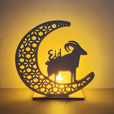 Eid Creative Moon Wooden LED Night Light Decorative Table Lamp