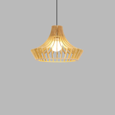 Modern Minimalist Wood Geometry Jar 1-Light Pendant Light