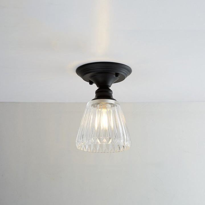 Contemporary Nordic Iron Glass Floral Round Geometry 1-Light Semi-Flush Mount Ceiling Light For Living Room &amp; Bedroom