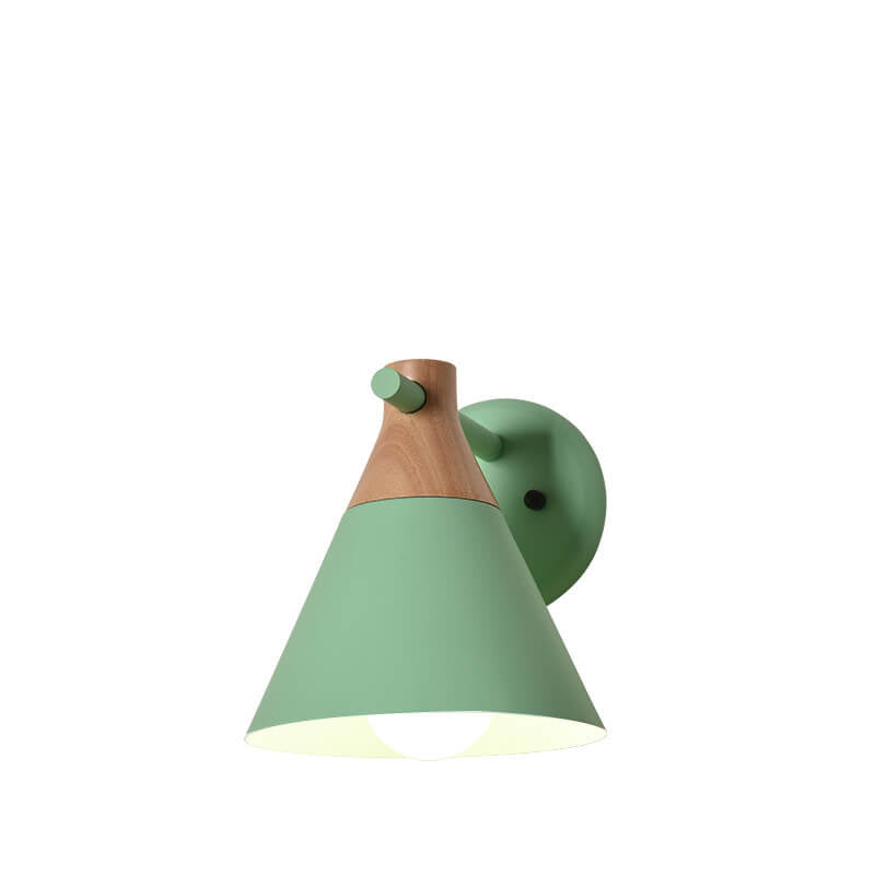 Nordic Solid Wood Macaron Cone Shade 1-Light  Wall Sconce Lamp