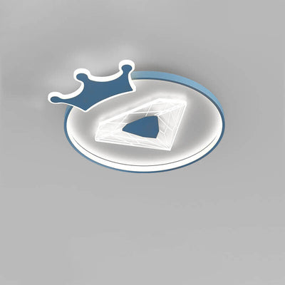 Plafonnier LED pour enfants avec abat-jour acrylique en forme de couronne ronde et diamant de simplicité créative 