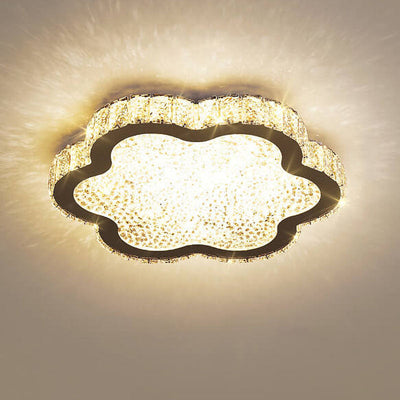 Modern Minimalist Stainless Steel Crystal LED Flush Mount Ceiling Light