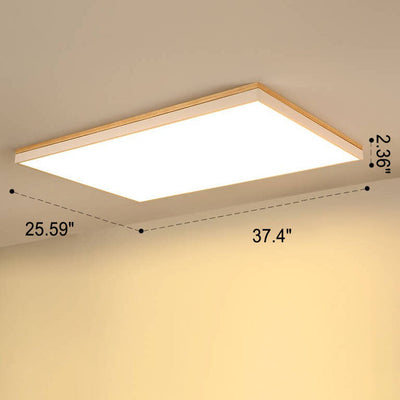 Nordic Simple Solid Wood Square Rectangle LED Flush Mount Ceiling Light