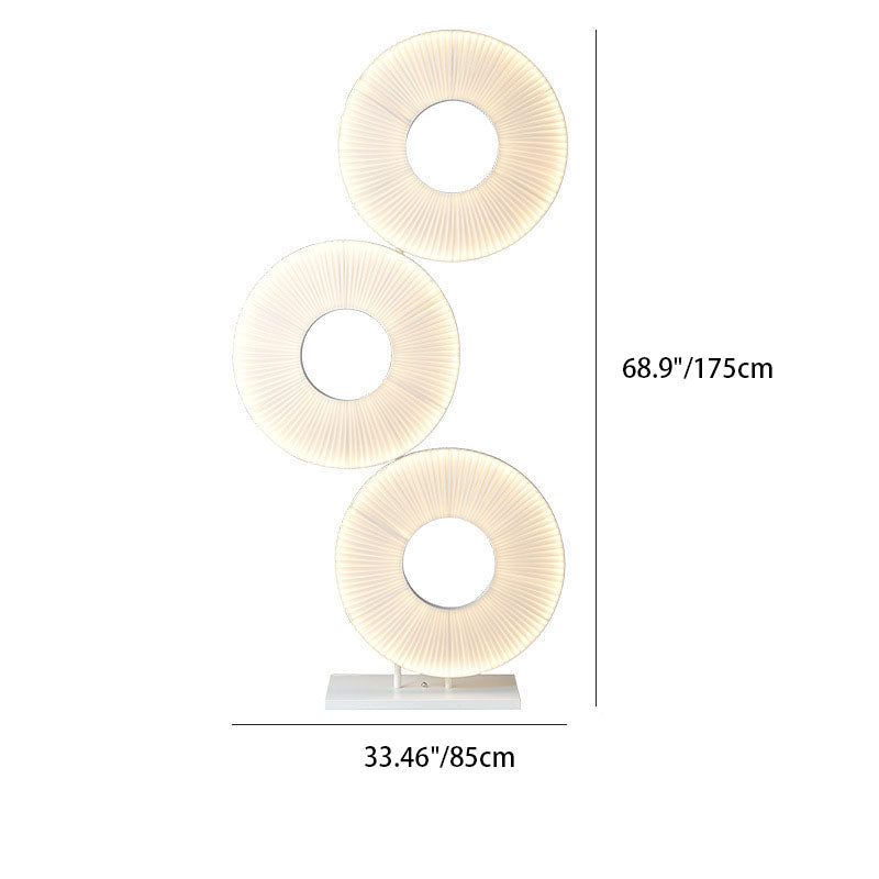 Contemporary Nordic Pleated Fabric Circle Ring Shade Iron Base LED Standing Floor Lamp For Living Room