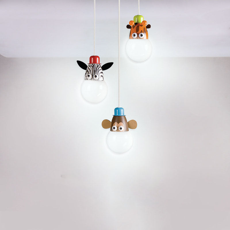 Contemporary Creative Acrylic Cartoon Animal Hardware Frame 3-Light Kids Chandelier For Bedroom