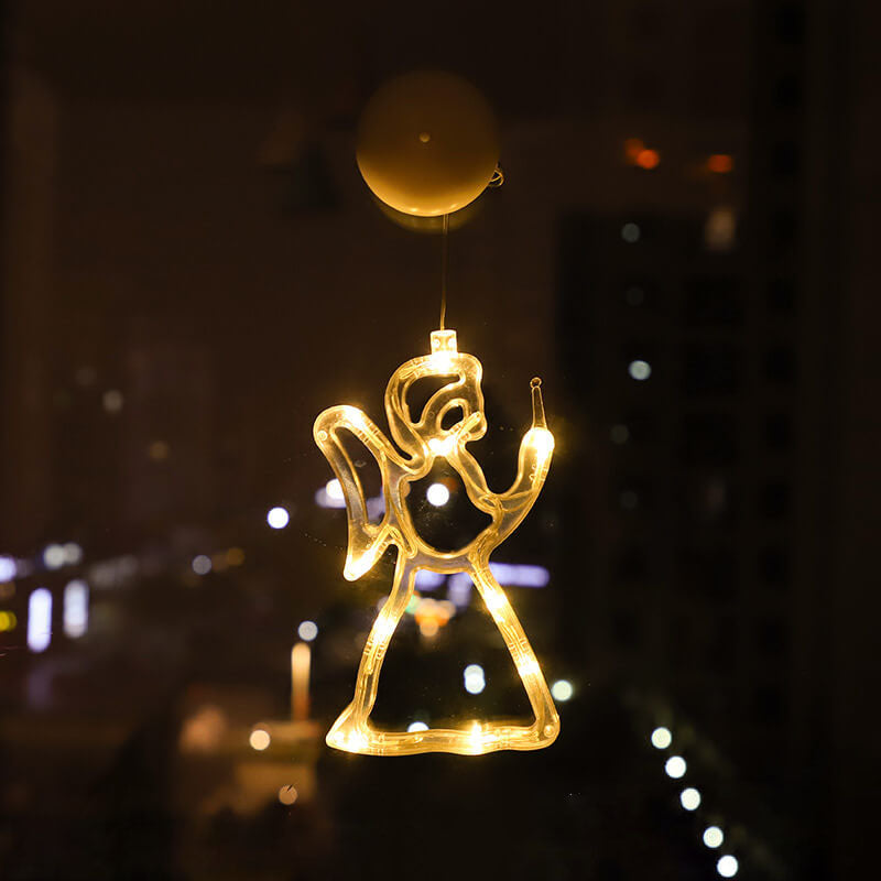 LED Weihnachtsbeleuchtung Weihnachtsmann Schneemann Form Fenster Saugnapf Dekoration Lichter 