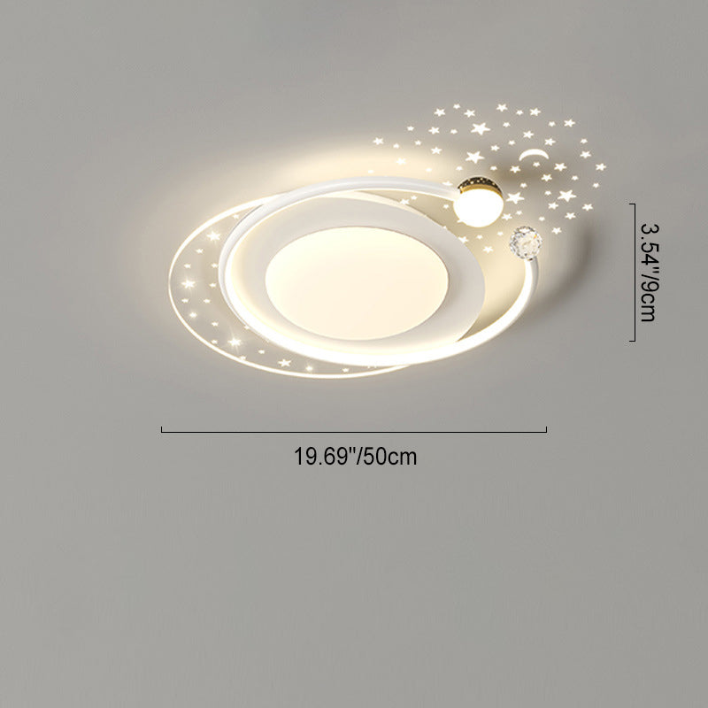 Contemporary Scandinavian Starry Night Sky Projection Acrylic Round Shade LED Flush Mount Ceiling Light For Living Room